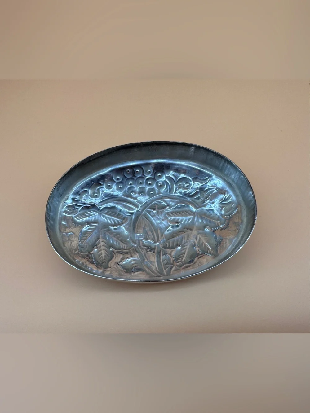 Silverplated Oval Repousse Jewelry Trinket Box